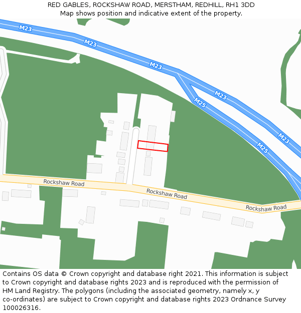 RED GABLES, ROCKSHAW ROAD, MERSTHAM, REDHILL, RH1 3DD: Location map and indicative extent of plot