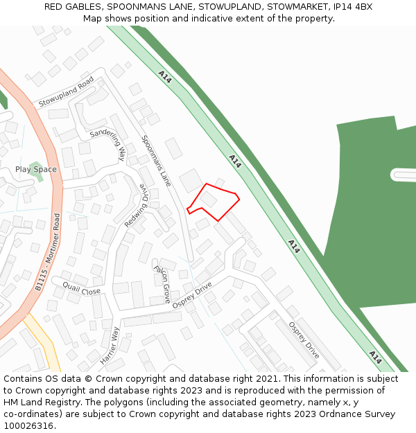 RED GABLES, SPOONMANS LANE, STOWUPLAND, STOWMARKET, IP14 4BX: Location map and indicative extent of plot