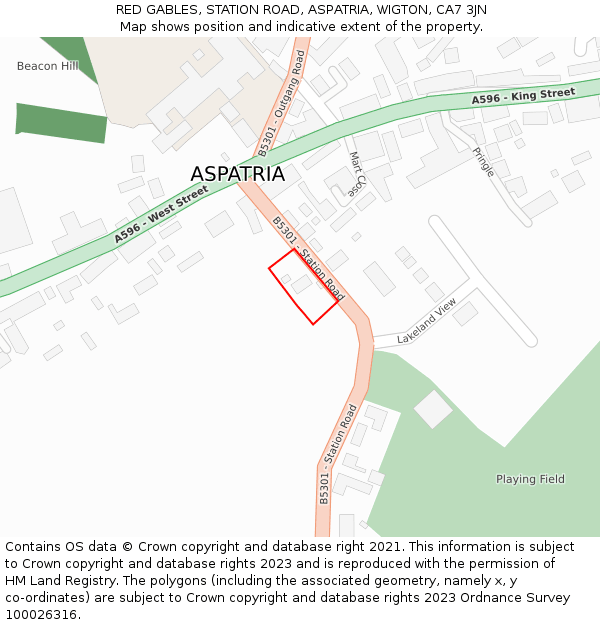 RED GABLES, STATION ROAD, ASPATRIA, WIGTON, CA7 3JN: Location map and indicative extent of plot