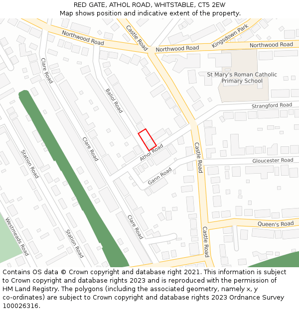 RED GATE, ATHOL ROAD, WHITSTABLE, CT5 2EW: Location map and indicative extent of plot