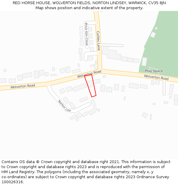 RED HORSE HOUSE, WOLVERTON FIELDS, NORTON LINDSEY, WARWICK, CV35 8JN: Location map and indicative extent of plot