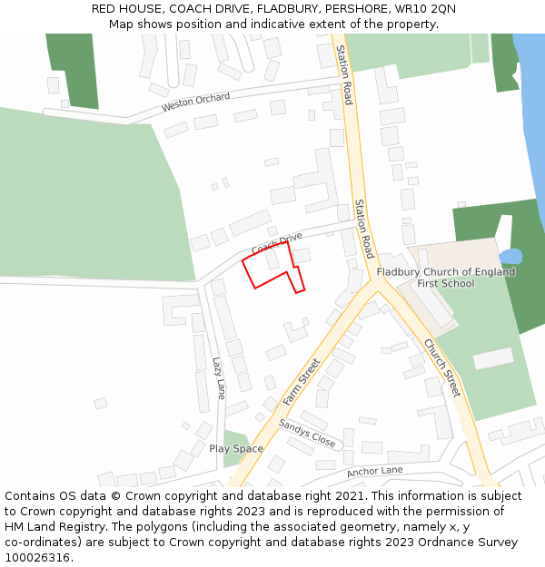 RED HOUSE, COACH DRIVE, FLADBURY, PERSHORE, WR10 2QN: Location map and indicative extent of plot