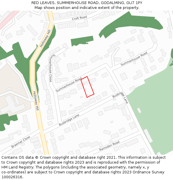 RED LEAVES, SUMMERHOUSE ROAD, GODALMING, GU7 1PY: Location map and indicative extent of plot