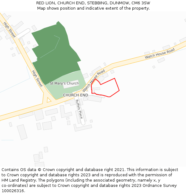 RED LION, CHURCH END, STEBBING, DUNMOW, CM6 3SW: Location map and indicative extent of plot