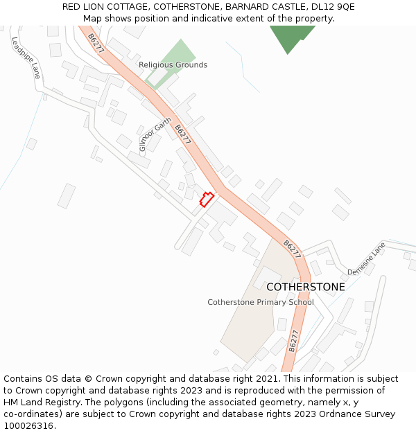 RED LION COTTAGE, COTHERSTONE, BARNARD CASTLE, DL12 9QE: Location map and indicative extent of plot
