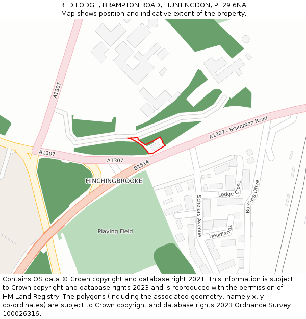 RED LODGE, BRAMPTON ROAD, HUNTINGDON, PE29 6NA: Location map and indicative extent of plot