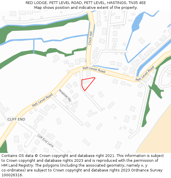 RED LODGE, PETT LEVEL ROAD, PETT LEVEL, HASTINGS, TN35 4EE: Location map and indicative extent of plot