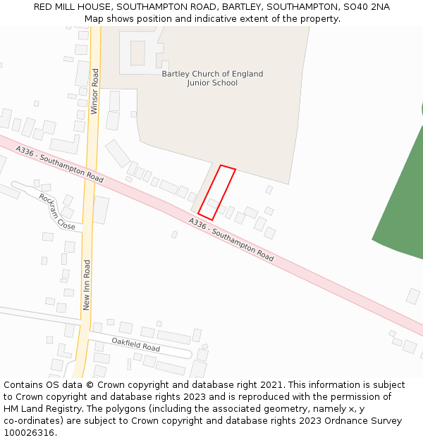 RED MILL HOUSE, SOUTHAMPTON ROAD, BARTLEY, SOUTHAMPTON, SO40 2NA: Location map and indicative extent of plot