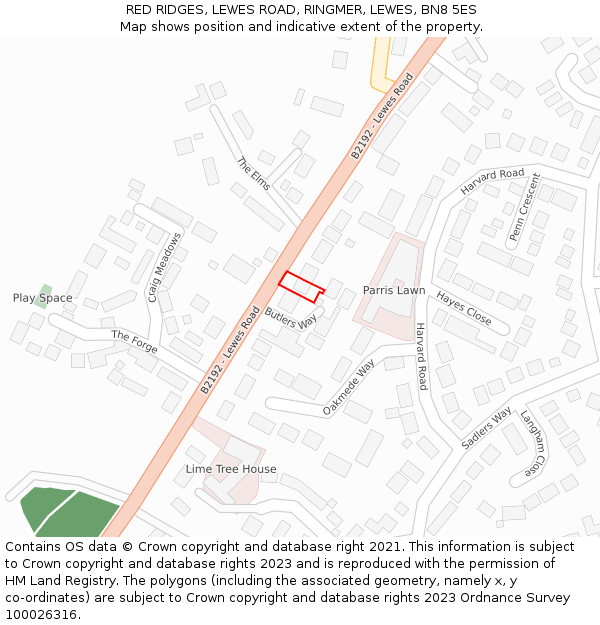 RED RIDGES, LEWES ROAD, RINGMER, LEWES, BN8 5ES: Location map and indicative extent of plot