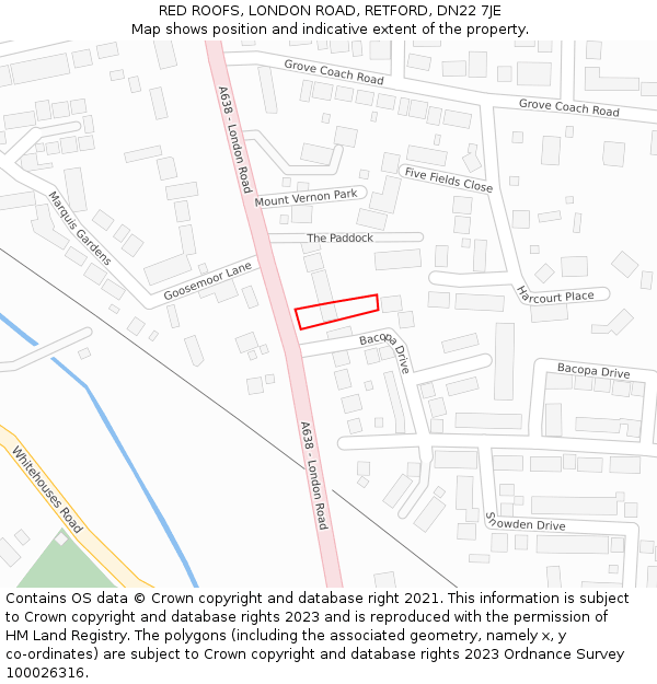 RED ROOFS, LONDON ROAD, RETFORD, DN22 7JE: Location map and indicative extent of plot