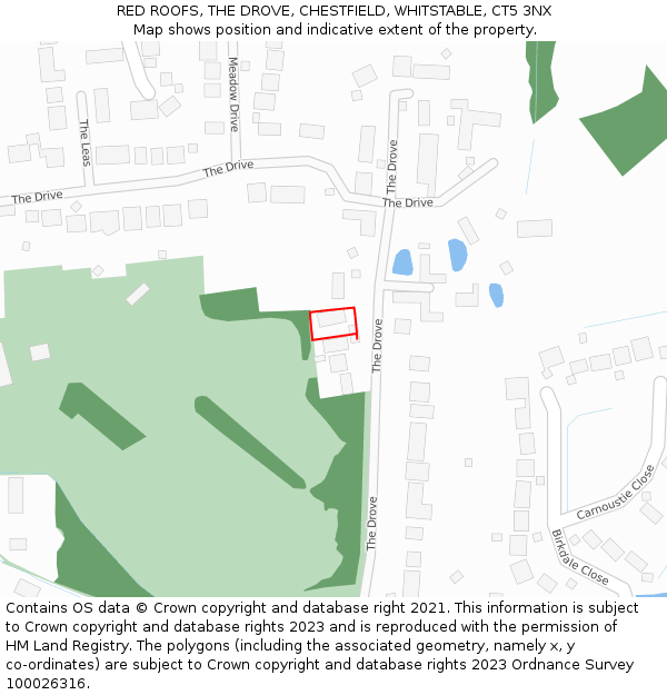 RED ROOFS, THE DROVE, CHESTFIELD, WHITSTABLE, CT5 3NX: Location map and indicative extent of plot