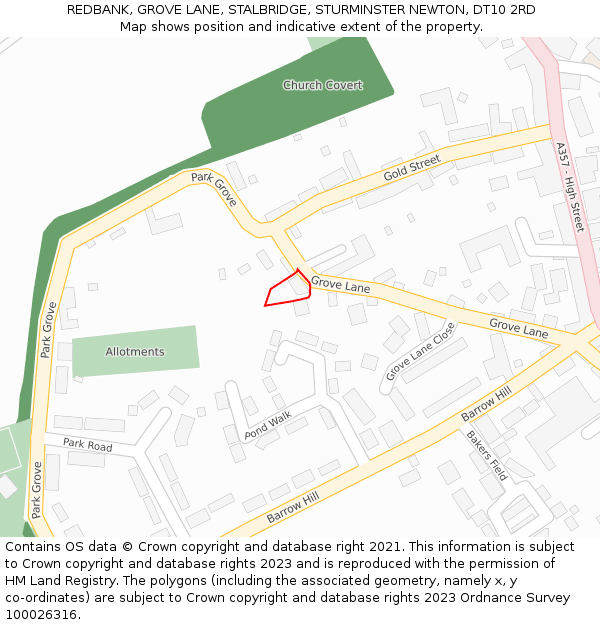 REDBANK, GROVE LANE, STALBRIDGE, STURMINSTER NEWTON, DT10 2RD: Location map and indicative extent of plot