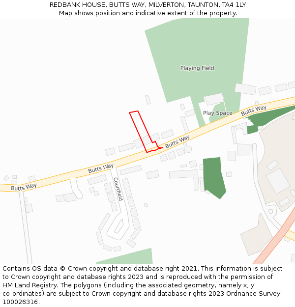 REDBANK HOUSE, BUTTS WAY, MILVERTON, TAUNTON, TA4 1LY: Location map and indicative extent of plot