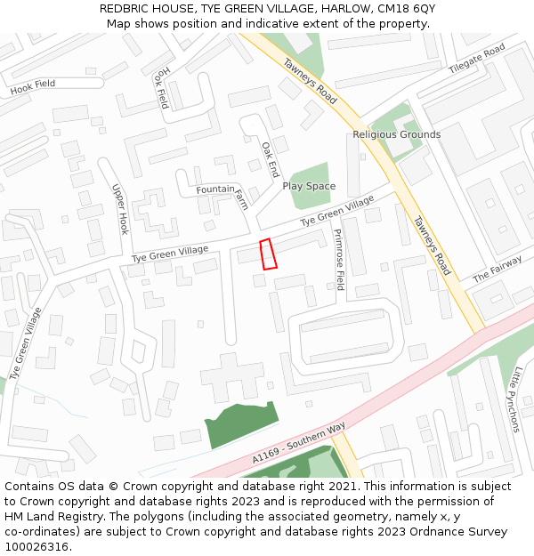 REDBRIC HOUSE, TYE GREEN VILLAGE, HARLOW, CM18 6QY: Location map and indicative extent of plot