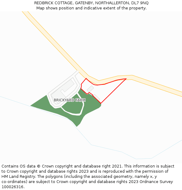 REDBRICK COTTAGE, GATENBY, NORTHALLERTON, DL7 9NQ: Location map and indicative extent of plot