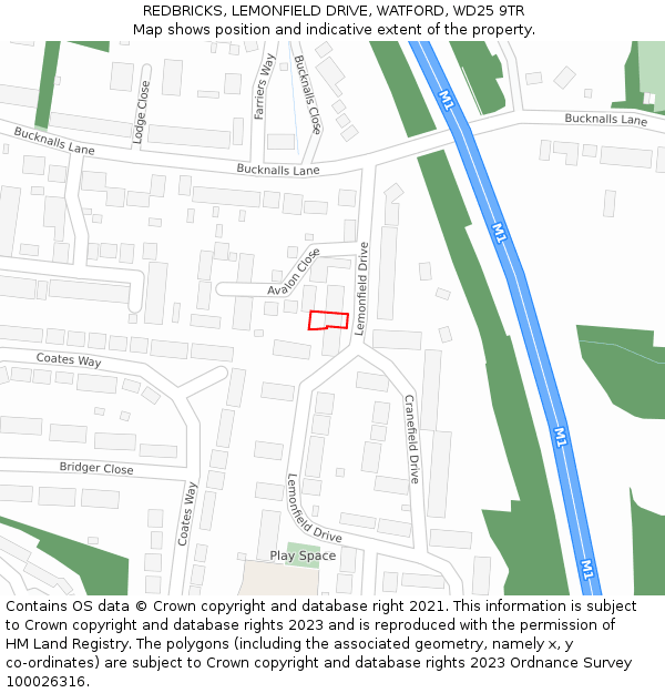 REDBRICKS, LEMONFIELD DRIVE, WATFORD, WD25 9TR: Location map and indicative extent of plot