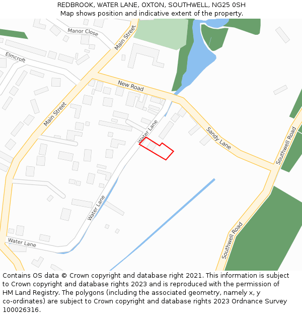 REDBROOK, WATER LANE, OXTON, SOUTHWELL, NG25 0SH: Location map and indicative extent of plot