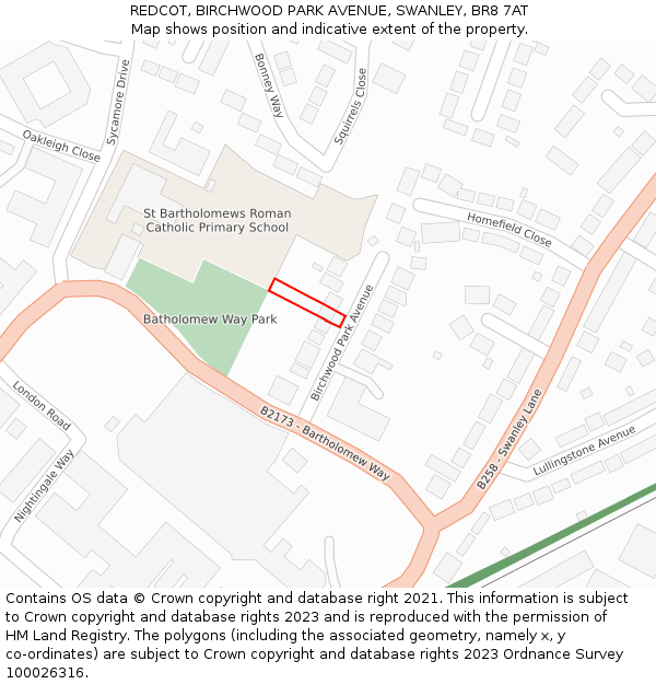 REDCOT, BIRCHWOOD PARK AVENUE, SWANLEY, BR8 7AT: Location map and indicative extent of plot
