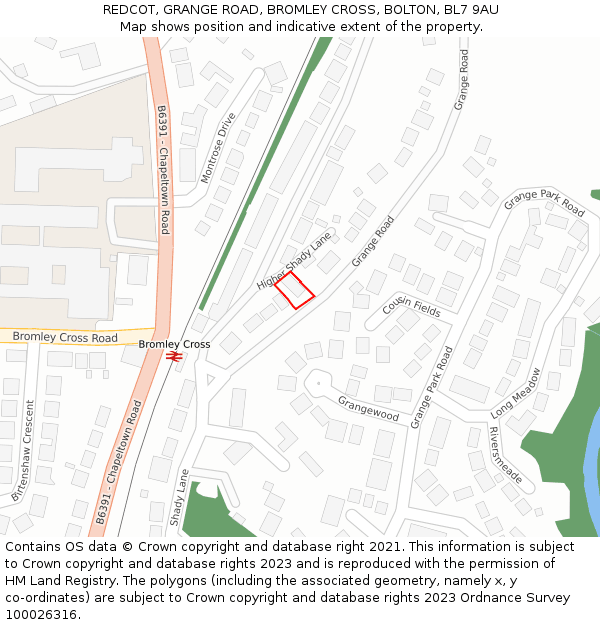 REDCOT, GRANGE ROAD, BROMLEY CROSS, BOLTON, BL7 9AU: Location map and indicative extent of plot