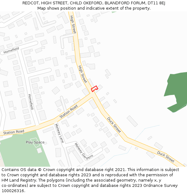 REDCOT, HIGH STREET, CHILD OKEFORD, BLANDFORD FORUM, DT11 8EJ: Location map and indicative extent of plot