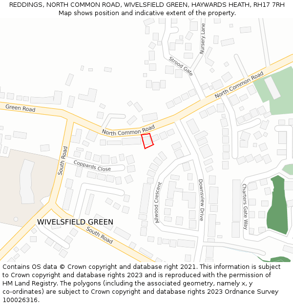 REDDINGS, NORTH COMMON ROAD, WIVELSFIELD GREEN, HAYWARDS HEATH, RH17 7RH: Location map and indicative extent of plot