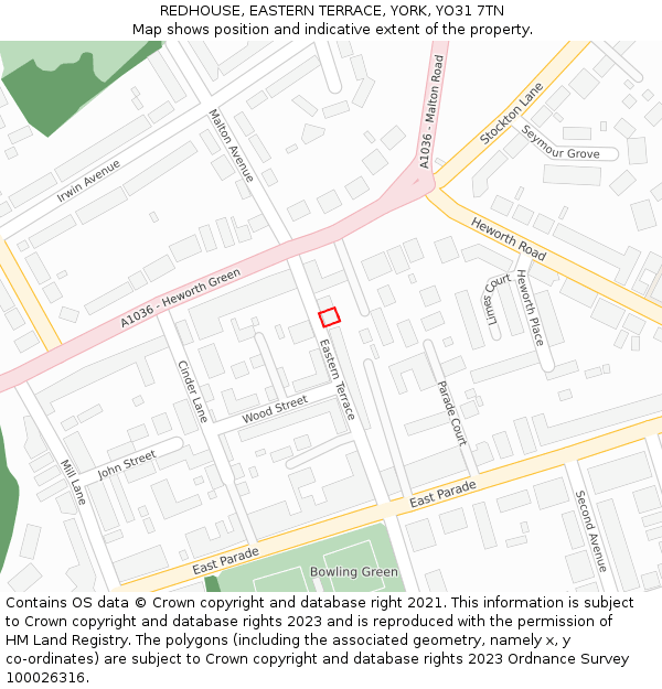 REDHOUSE, EASTERN TERRACE, YORK, YO31 7TN: Location map and indicative extent of plot