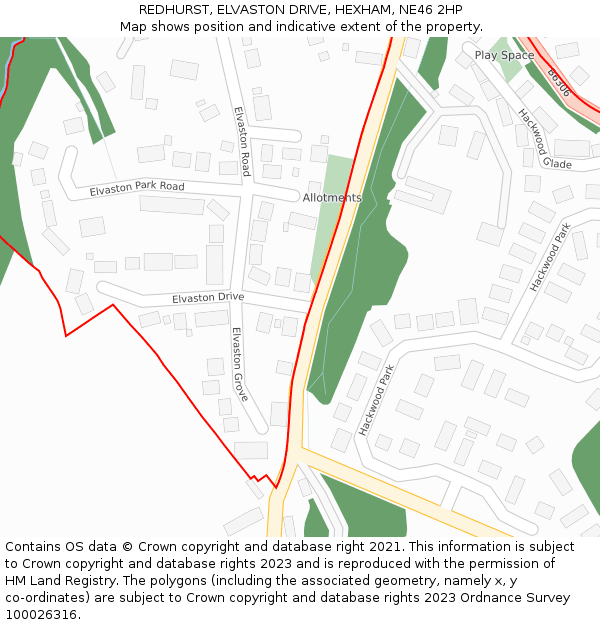 REDHURST, ELVASTON DRIVE, HEXHAM, NE46 2HP: Location map and indicative extent of plot