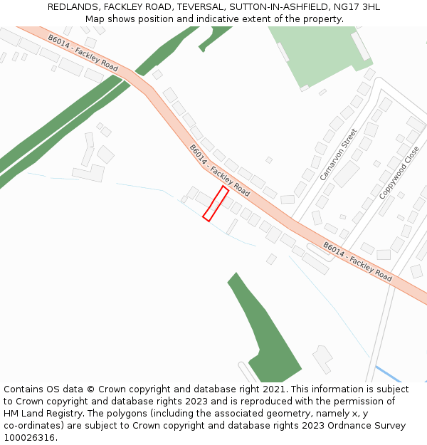 REDLANDS, FACKLEY ROAD, TEVERSAL, SUTTON-IN-ASHFIELD, NG17 3HL: Location map and indicative extent of plot