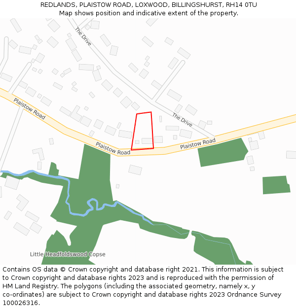 REDLANDS, PLAISTOW ROAD, LOXWOOD, BILLINGSHURST, RH14 0TU: Location map and indicative extent of plot