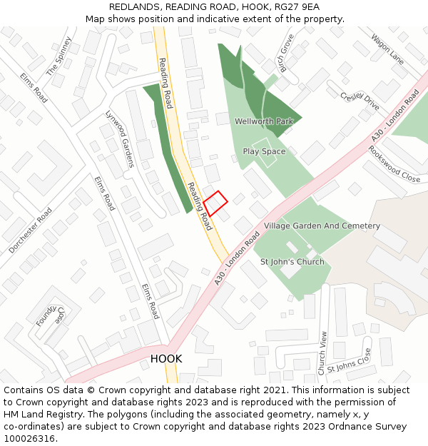 REDLANDS, READING ROAD, HOOK, RG27 9EA: Location map and indicative extent of plot