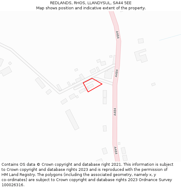 REDLANDS, RHOS, LLANDYSUL, SA44 5EE: Location map and indicative extent of plot