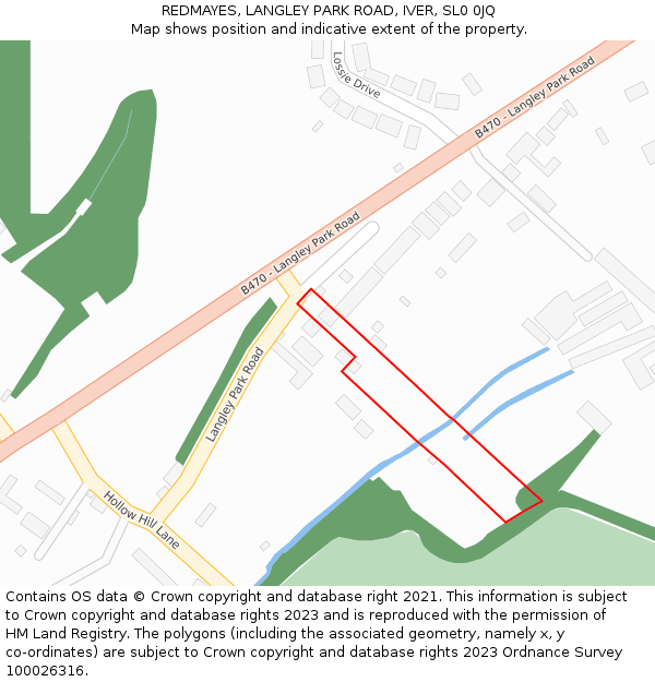 REDMAYES, LANGLEY PARK ROAD, IVER, SL0 0JQ: Location map and indicative extent of plot