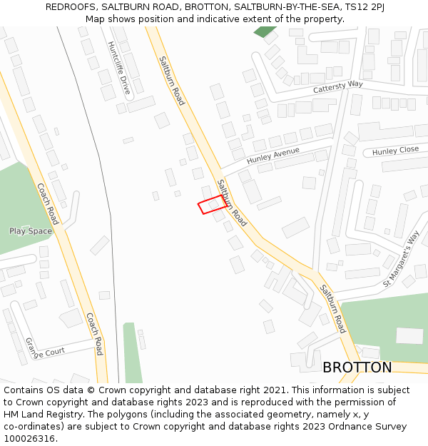 REDROOFS, SALTBURN ROAD, BROTTON, SALTBURN-BY-THE-SEA, TS12 2PJ: Location map and indicative extent of plot