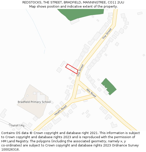 REDSTOCKS, THE STREET, BRADFIELD, MANNINGTREE, CO11 2UU: Location map and indicative extent of plot