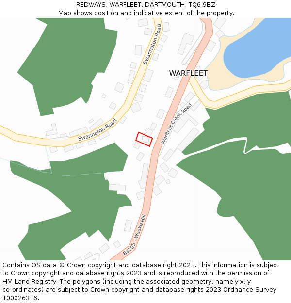 REDWAYS, WARFLEET, DARTMOUTH, TQ6 9BZ: Location map and indicative extent of plot