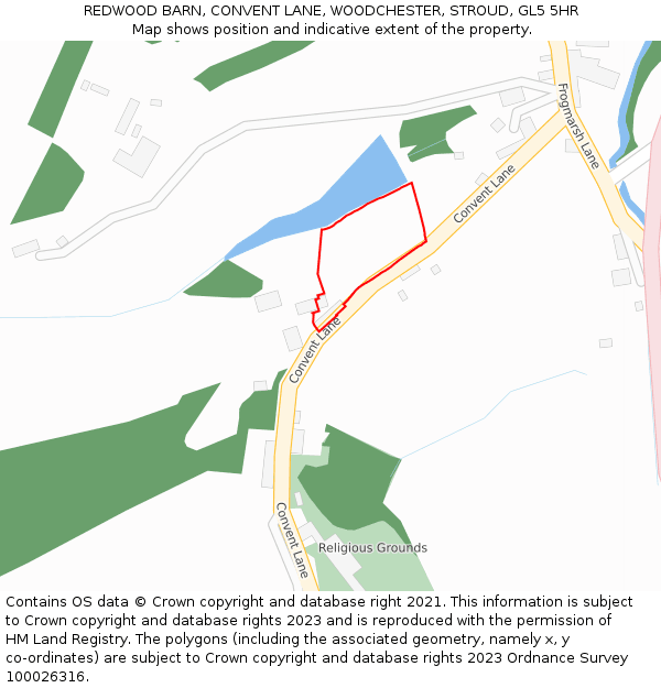 REDWOOD BARN, CONVENT LANE, WOODCHESTER, STROUD, GL5 5HR: Location map and indicative extent of plot
