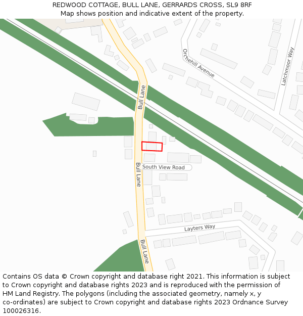 REDWOOD COTTAGE, BULL LANE, GERRARDS CROSS, SL9 8RF: Location map and indicative extent of plot