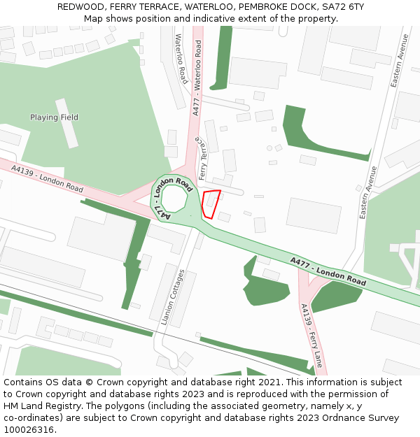 REDWOOD, FERRY TERRACE, WATERLOO, PEMBROKE DOCK, SA72 6TY: Location map and indicative extent of plot
