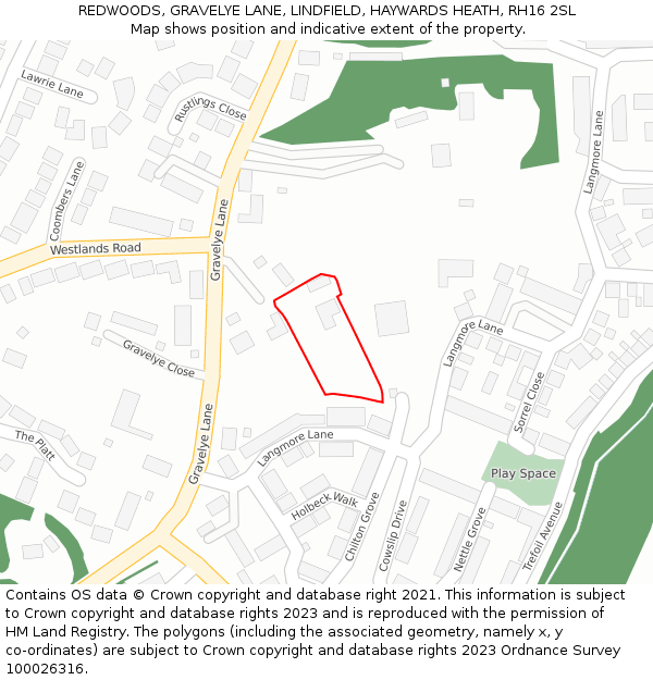 REDWOODS, GRAVELYE LANE, LINDFIELD, HAYWARDS HEATH, RH16 2SL: Location map and indicative extent of plot