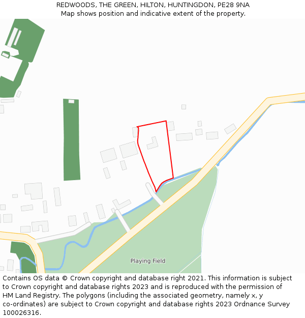 REDWOODS, THE GREEN, HILTON, HUNTINGDON, PE28 9NA: Location map and indicative extent of plot