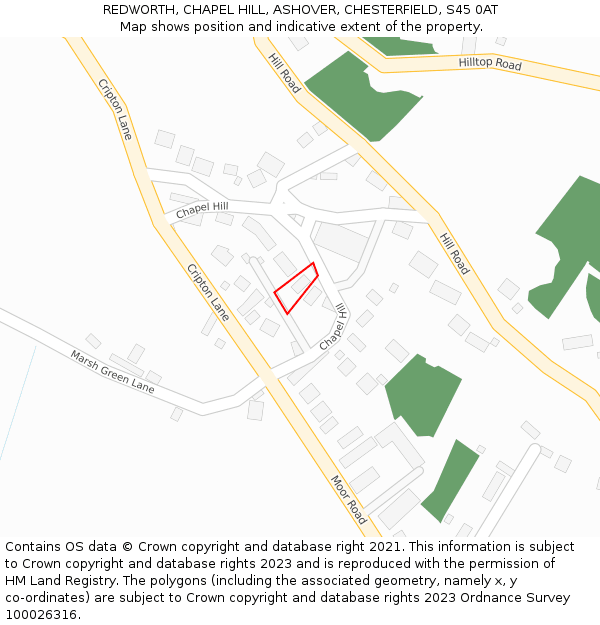 REDWORTH, CHAPEL HILL, ASHOVER, CHESTERFIELD, S45 0AT: Location map and indicative extent of plot