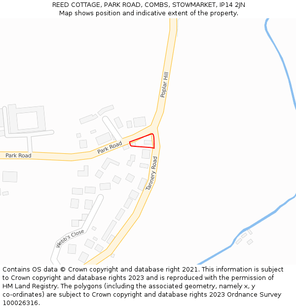 REED COTTAGE, PARK ROAD, COMBS, STOWMARKET, IP14 2JN: Location map and indicative extent of plot