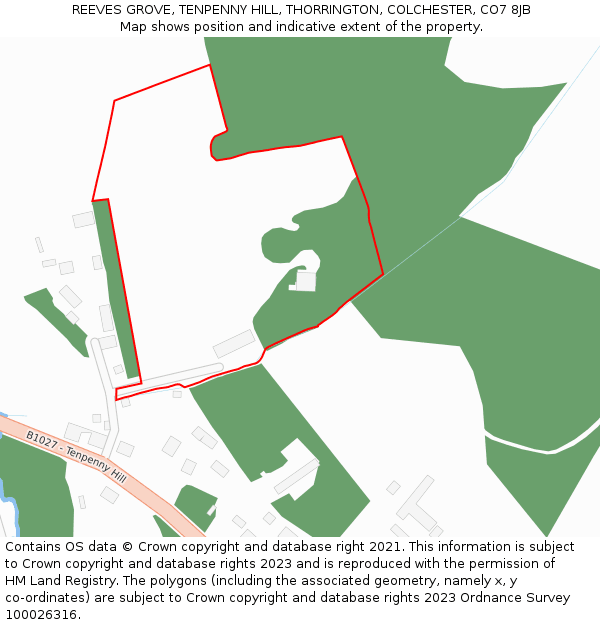 REEVES GROVE, TENPENNY HILL, THORRINGTON, COLCHESTER, CO7 8JB: Location map and indicative extent of plot