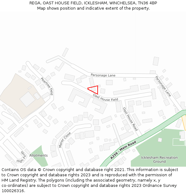 REGA, OAST HOUSE FIELD, ICKLESHAM, WINCHELSEA, TN36 4BP: Location map and indicative extent of plot