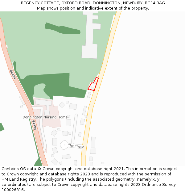 REGENCY COTTAGE, OXFORD ROAD, DONNINGTON, NEWBURY, RG14 3AG: Location map and indicative extent of plot