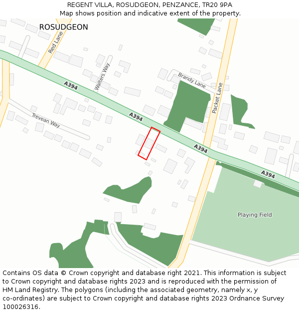 REGENT VILLA, ROSUDGEON, PENZANCE, TR20 9PA: Location map and indicative extent of plot