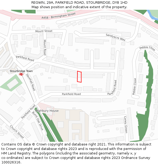 REGWIN, 29A, PARKFIELD ROAD, STOURBRIDGE, DY8 1HD: Location map and indicative extent of plot