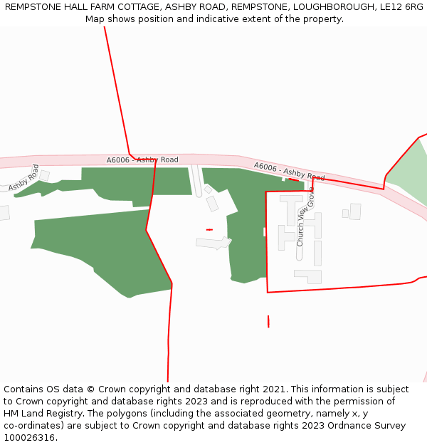 REMPSTONE HALL FARM COTTAGE, ASHBY ROAD, REMPSTONE, LOUGHBOROUGH, LE12 6RG: Location map and indicative extent of plot