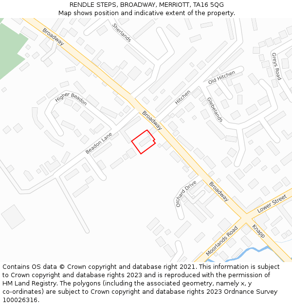 RENDLE STEPS, BROADWAY, MERRIOTT, TA16 5QG: Location map and indicative extent of plot