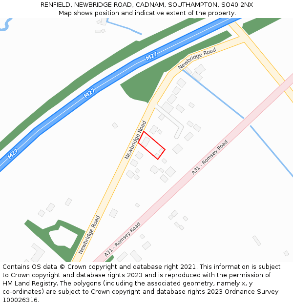 RENFIELD, NEWBRIDGE ROAD, CADNAM, SOUTHAMPTON, SO40 2NX: Location map and indicative extent of plot